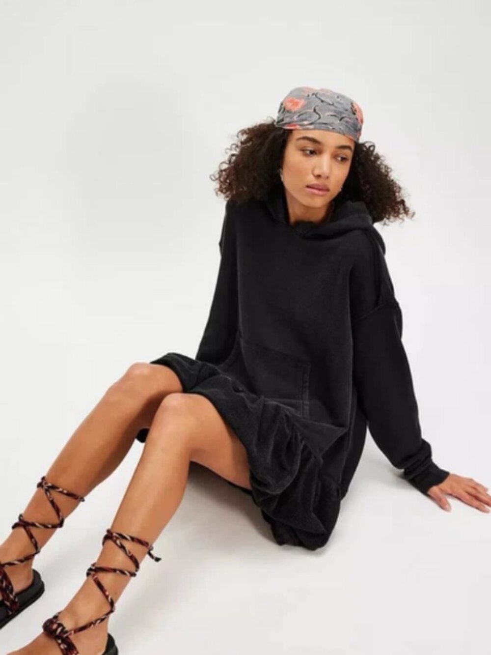 Free People Rainy Day Hoodie Dress Dropped Shoulder Kangaroo Pocket Black M